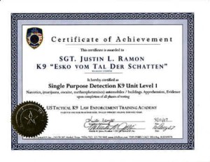 Certificate K9 Narcontics
