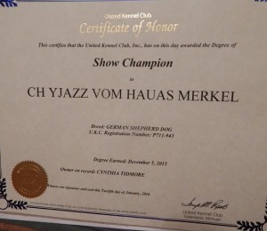 UKC Champion certificate